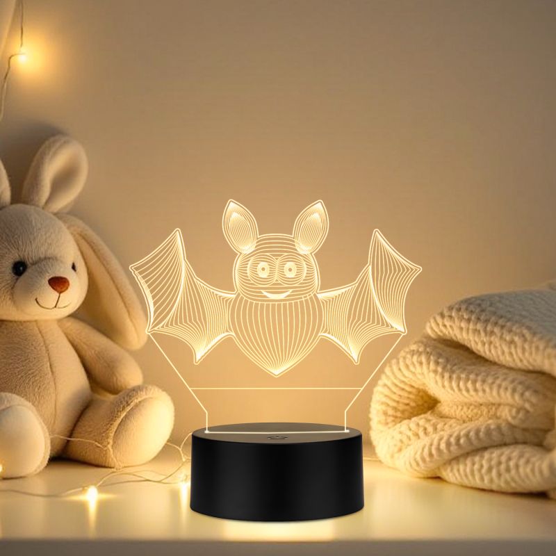 3D Illusion  Bat Animal Led Night Lamp with Warm White Color Room Decor